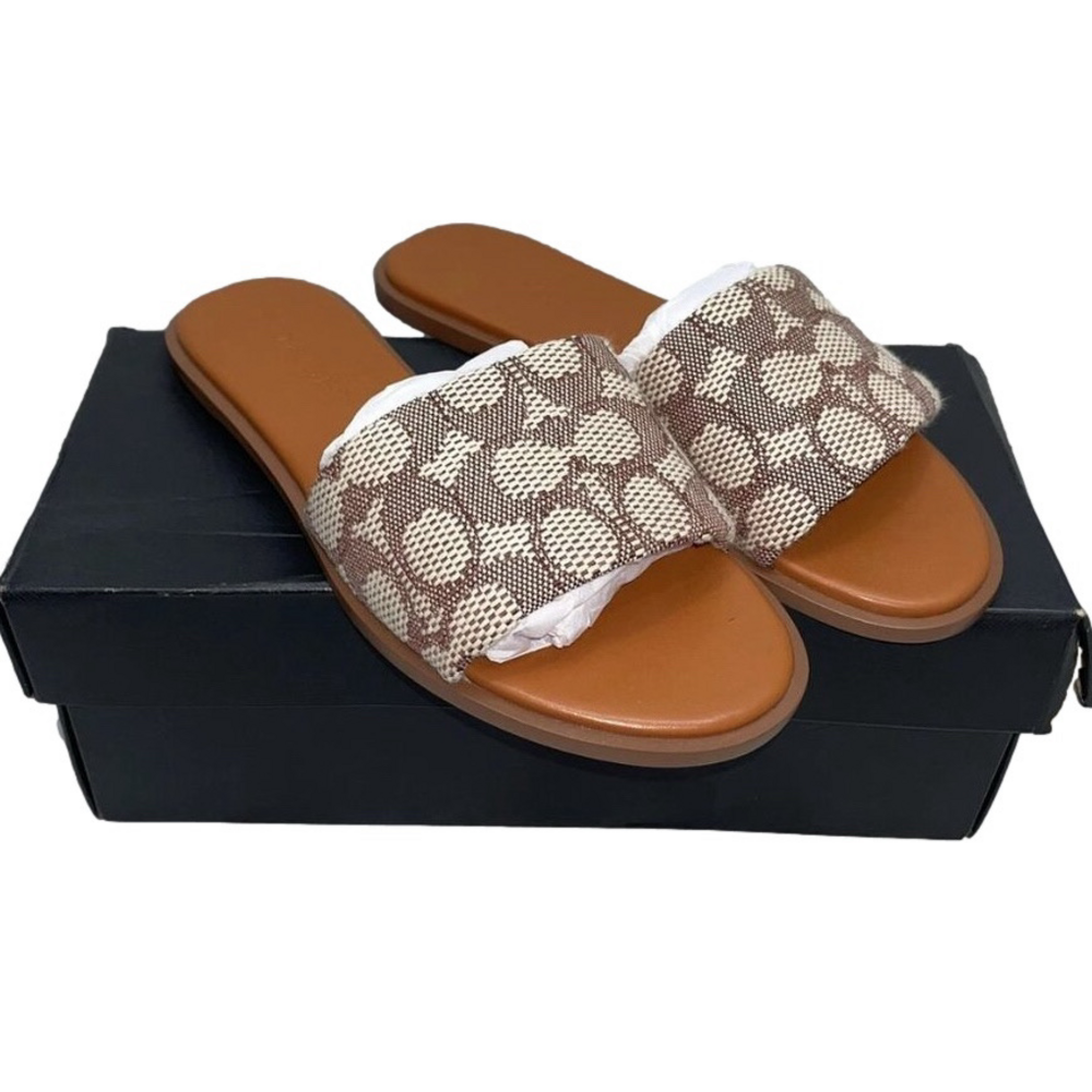 Coach Brown and Cream Signature Slide Sandals